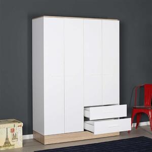 Armadio 4 ante battenti 2 cassetti 137xH198 cm bianco rovere Opus