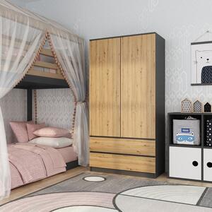 Armadio guardaroba 2 ante 2 cassetti 90xH180 cm quercia antracite Aria