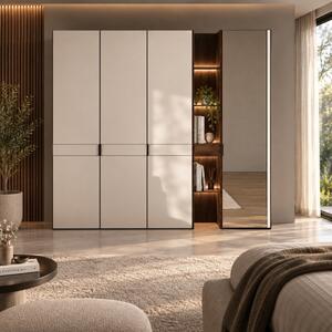 Armadio guardaroba moderno 4 ante moderno design con specchio led 230xH225 beige noce Orchidea