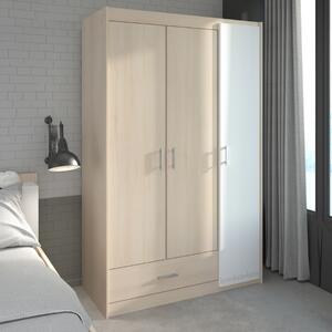 Armadio guardaroba moderno 3 ante battenti 1 cassetto 112xH180cm rovere bianco Star