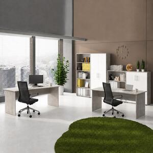 Arredo ufficio moderno completo 2 postazioni bianco grigio cemento Lux-9