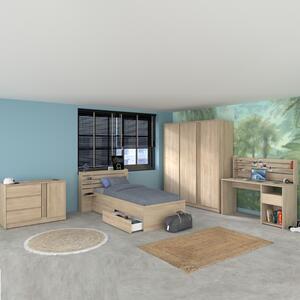 Cameretta completa bambini letto singolo armadio scrivania comò rovere Kung-Fu-3