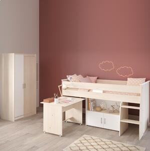 Cameretta completa bambini soppalco scrivania estraibile rovere bianco Star-1