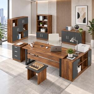 Arredo ufficio moderno completo rovere antracite Task-11 con scrivania 180 cm
