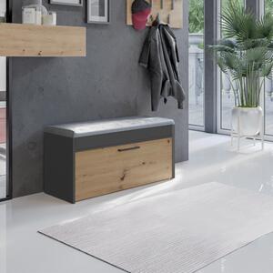 Cassapanca scarpiera 100x49 cm ingresso cuscino quercia antracite Alabama
