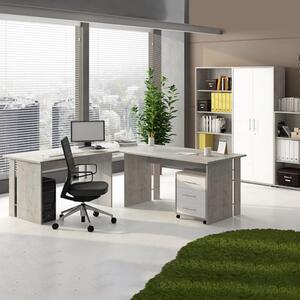 Arredo ufficio moderno completo bianco grigio cemento Lux-7
