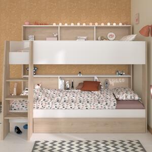 Cameretta bambini letto castello soppalco 2 letti cassettone 90x200 rovere bianco Haven