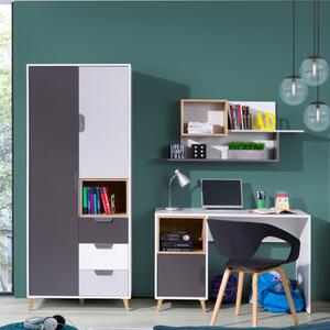 Cameretta completa scrivania armadio antracite rovere bianco Ala