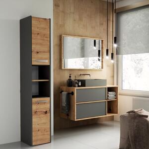 Colonna bagno moderna 2 ante 1 ripiano 30xH170 rovere antracite Aqualuxe