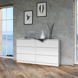 Cassettiera doppia comò moderno 6 cassetti 138xH75 bianco opaco Ian