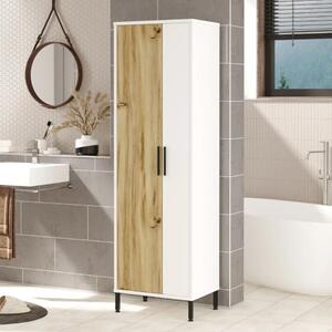 Colonna bagno moderna armadio multiuso 2 ante 50xH165 cm rovere bianco Adrian