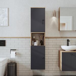 Colonna bagno alta sospesa 2 anta vano 35xH150 cm rovere antracite Ocean