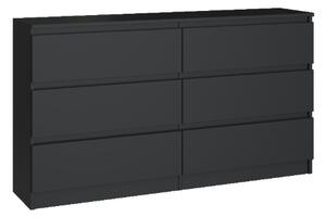 Cassettiera doppia comò moderno 6 cassetti 138xH75 nero Ian