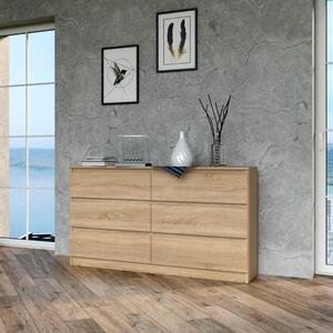 Cassettiera doppia comò moderno 6 cassetti 138xH75 rovere Max