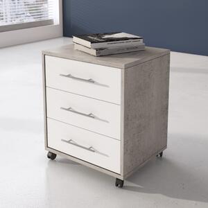 Cassettiera ufficio con ruote moderna 43xH57 bianco grigio cemento Lux
