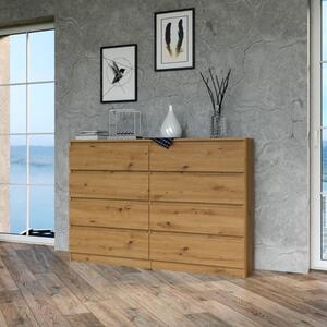 Cassettiera doppia comò moderno 8 cassetti 138xH97 rovere oldwook Leo