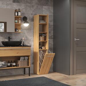 Colonna bagno a terra 1 anta 1 cesto portabiancheria 31xH174 rovere oldwook Flute