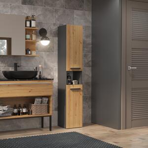 Colonna bagno a terra 1 anta 1 cesto portabiancheria 31xH174 rovere antracite Lira