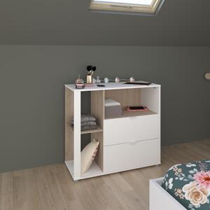 Comò moderno 2 cassetti design 134x82cm rovere bianco Fada