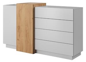 Comò moderno cassettiera 160x94 4 cassetti 2 ante rovere bianco Tom