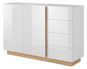 Comò moderno 138xH91 con cassetti bianco lucido rovere Theo