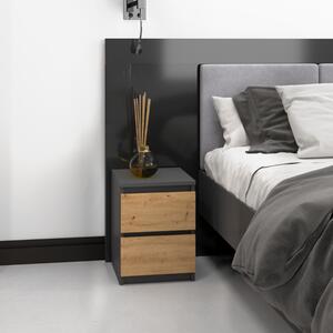 Comodino moderno 2 cassetti 30xH40 quercia antracite Benjamin
