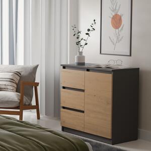 Comò moderno 1 anta 3 cassetti 80xH75 quercia antracite Marcus