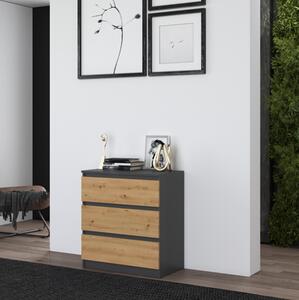 Comò moderno 3 cassetti 70xH75 quercia antracite Daniel