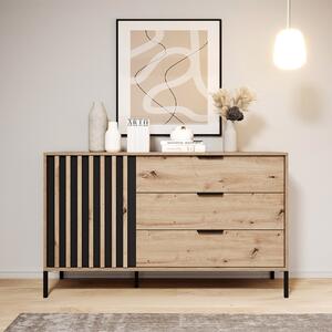 Comò moderno cassettiera 137x81 1 anta 3 cassetti rovere antracite Artur