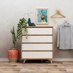 Comò cassettiera moderna camera da letto 70xH86 cm 4 cassetti rovere bianco Trento