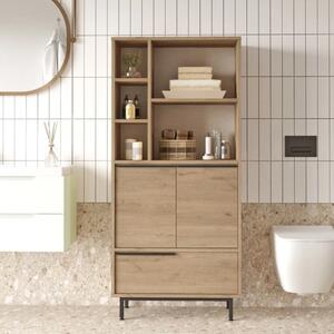 Colonna mobile bagno 75xH162 cm moderna vani a giorno 2 ante 1 ribalta rovere Kenzo