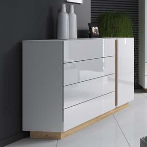 Comò moderno 138xH91 con cassetti bianco lucido rovere Theo-S