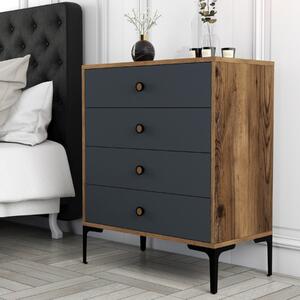 Comò cassettiera moderna camera da letto 76xH90 cm 4 cassetti noce antracite Aspen