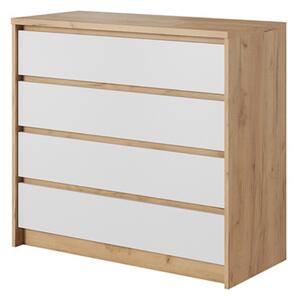 Comò moderno cassettiera 92x90 4 cassetti rovere bianco Agata