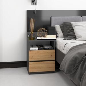 Comodino moderno 2 cassetti 40xH59 quercia antracite Henry