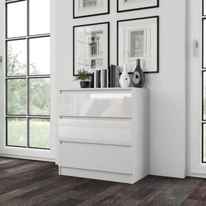 Comò moderno 3 cassetti 70xH75 bianco lucido Daniel