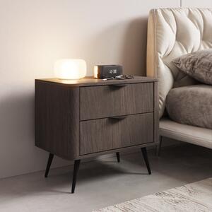 Comodino moderno design 2 cassetti 63xH55 cm quercia nero Tudor