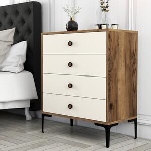 Comò cassettiera moderna camera da letto 76xH90 cm 4 cassetti noce beige Aspen