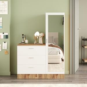 Comò moderno con specchio armadio 100xH140 cm bianco rovere Felix