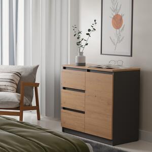 Comò moderno 1 anta 3 cassetti 80xH75 antracite quercia Marcus