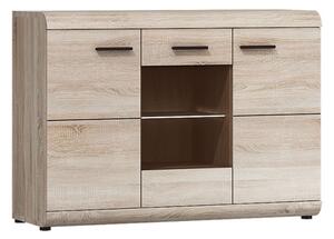 Credenza madia moderna 120xH87 3 ante con vetro rovere chiaro Nature