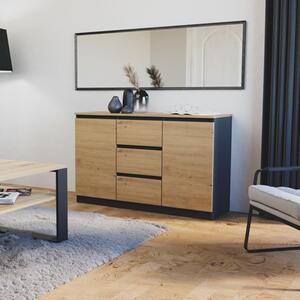 Credenza madia moderna 120xH75 2 ante 3 cassetti antracite quercia Emily