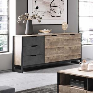 Credenza madia moderna 161xH79 2 ante 3 cassetti quercia scura ossido Naomi