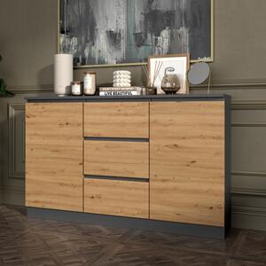 Credenza madia moderna 120xH75 2 ante 3 cassetti quercia antracite Emily