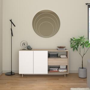 Credenza madia moderna 2 ante 1 casssetto con vani a giorno 138xH73 rovere bianco Vida