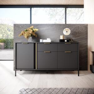 Credenza madia moderna 153xH81 2 cassetti 3 ante antracite oro Sky