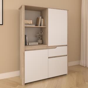 Credenza madia contenitore moderna 3 ante 1 cassetto 110xH151 rovere bianco Cura