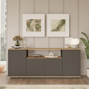 Credenza madia moderna 180xH75 cm 4 ante antracite rovere Eliot