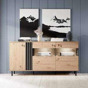 Credenza madia moderna 165xH82 soggiorno 3 ante rovere nero antracite Elara