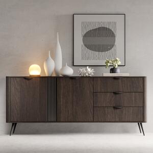 Credenza madia moderna 2 ante 3 cassetti 195xH81 cm quercia nero Tudor